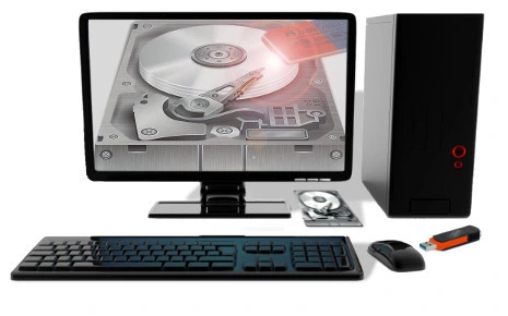 ordinateur avec un écran un disque dur