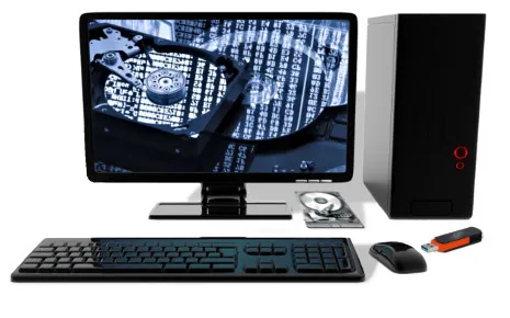 ordinateur avec un écran un disque dur