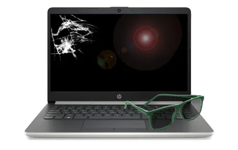 ordinateur portable Écran cassé avec des lunettes de soleil